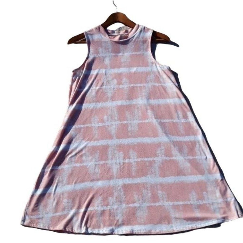 Pink Rose‎ Casual Jersey Knit Tie-dye Sleeveless Mini Shift Dress Pink Sz S